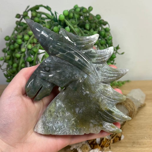 Moss Agate Unicorn Head (G367)