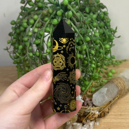 Yellow Print Black Obsidian Point (E801) (E802)