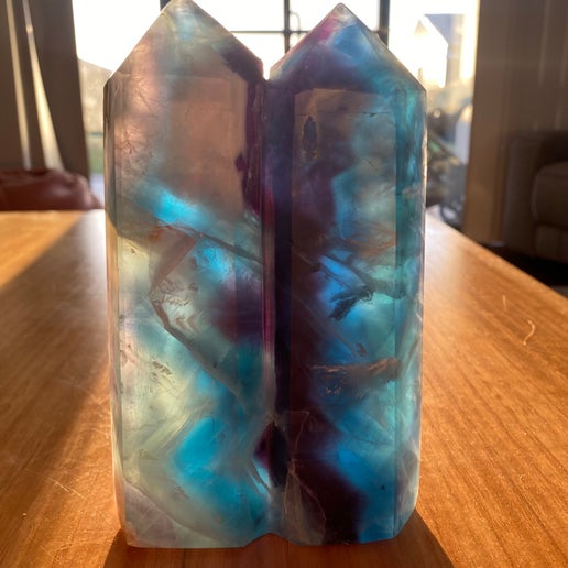 Rainbow Feather Fluorite Twin Double Statement Tower (B705)