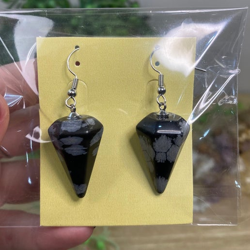 Snowflake Obsidian Pendulum Dangle Earrings