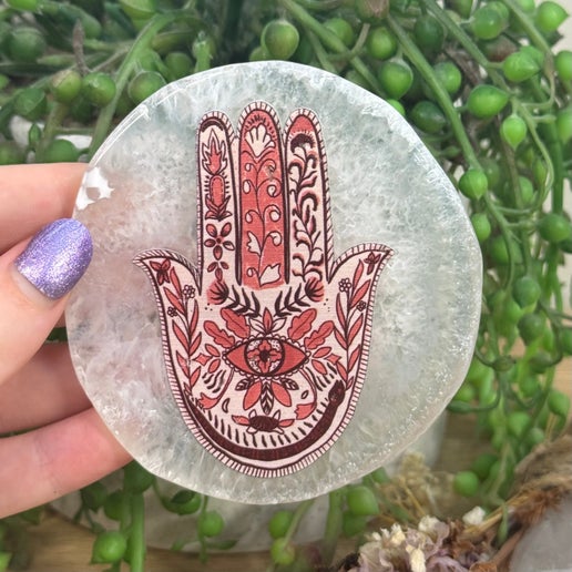 Pink Hamsa Hand Agate Slice (G673) (G674) (G676) (G677) (G679)