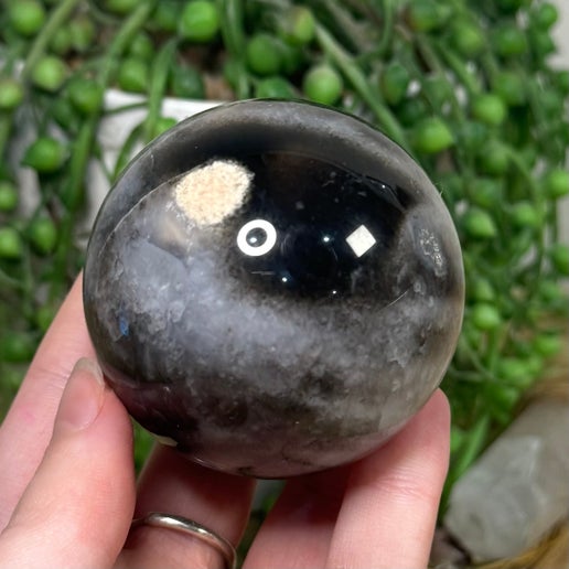 Black Flower Agate Sphere (J304)