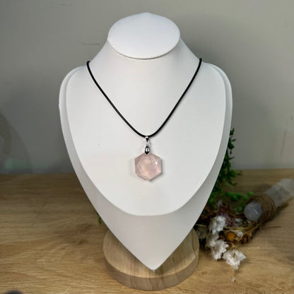 Rose Quartz Hexagon Necklace (J519)