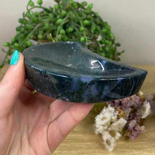 Moss Agate Moon Bowl (A417)