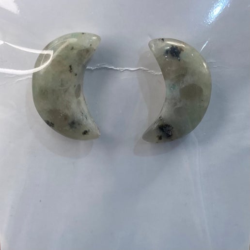 Kiwi Jasper Moon Stud Earrings