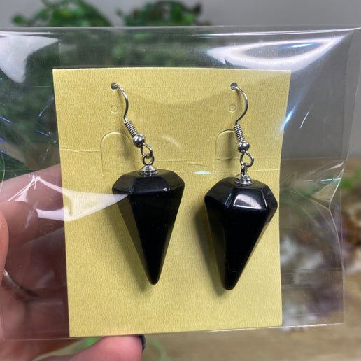 Black Obsidian Pendulum Dangle Earrings