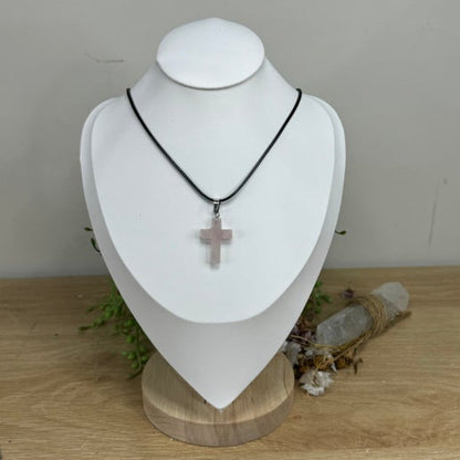 Rose Quartz Cross Necklace (M75)