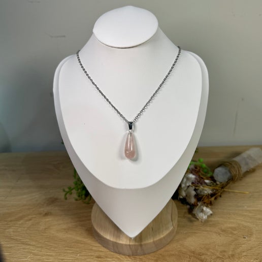 Rose Quartz Drop Necklace (I531)