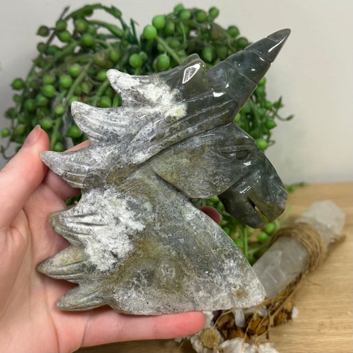 Moss Agate Unicorn Head (G367)