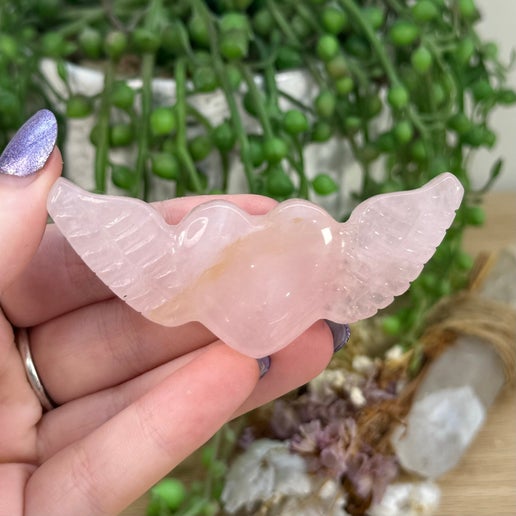 Rose Quartz Heart With Wings (G769)