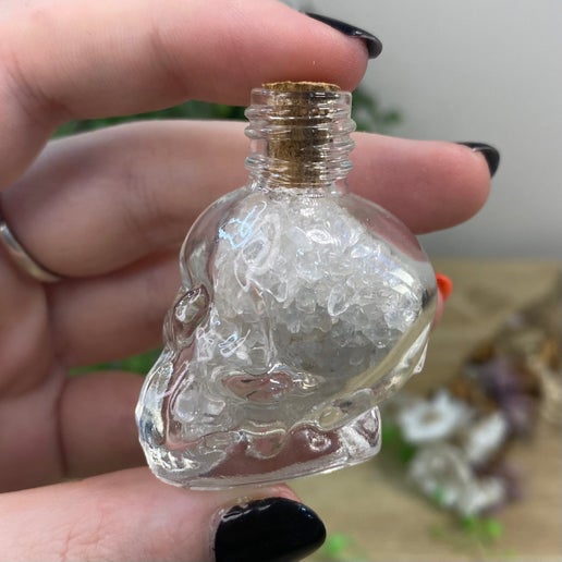 Clear Quartz Chip Skull Bottle