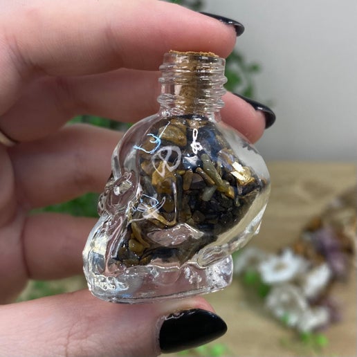 Tiger Eye Chip Skull Bottle