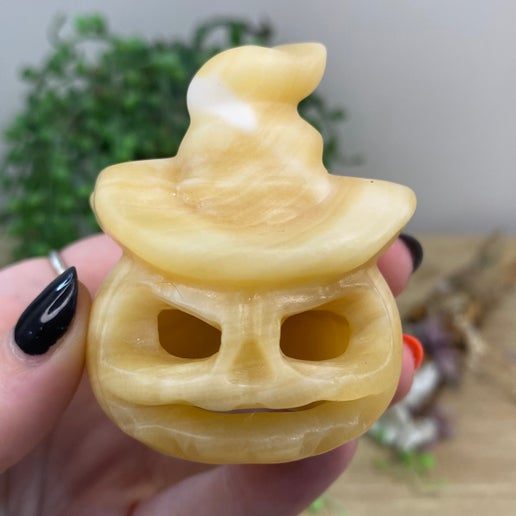 Yellow Calcite Pumpkin Witch Lamp (F104)