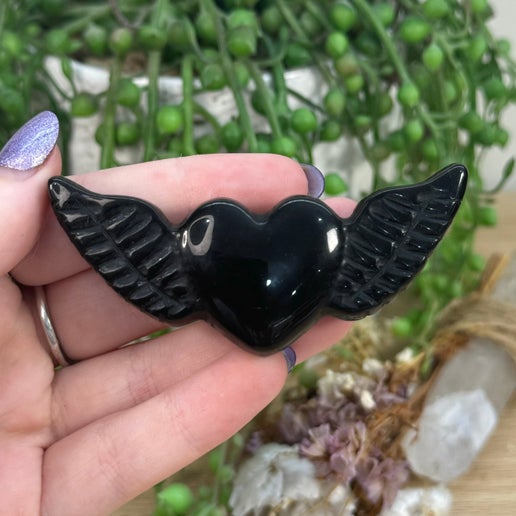 Black Obsidian Heart With Wings (G767)