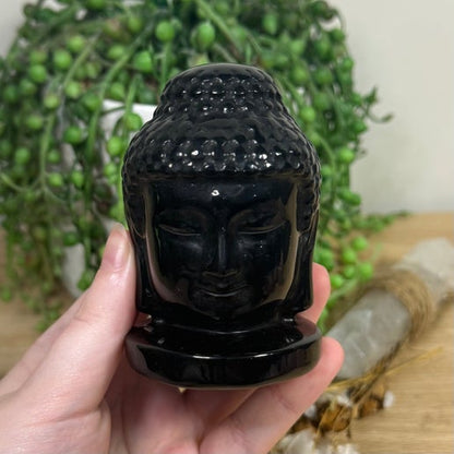 Black Obsidian Buddha Head (K941) (L18)