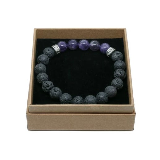 Amethyst / Lava Stone Silver Small Bracelet