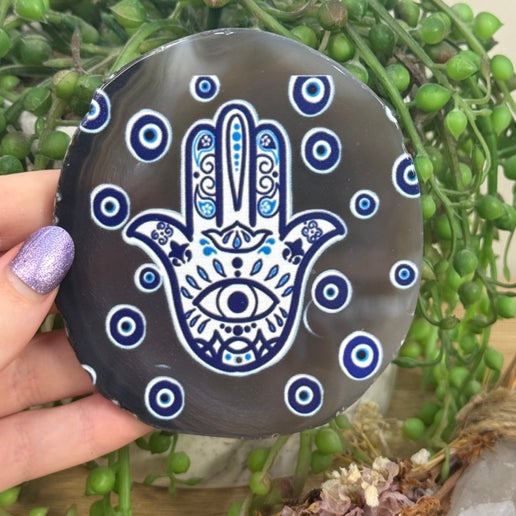 Hamsa Evil Eye Agate Slice (F738)