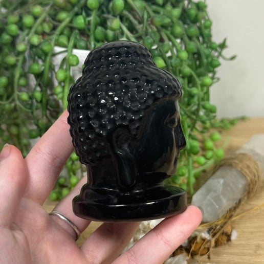 Black Obsidian Buddha Head (K941) (L18)