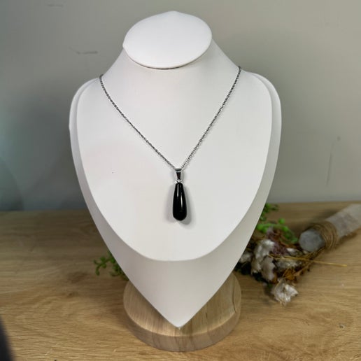 Black Obsidian Drop Necklace (E465)