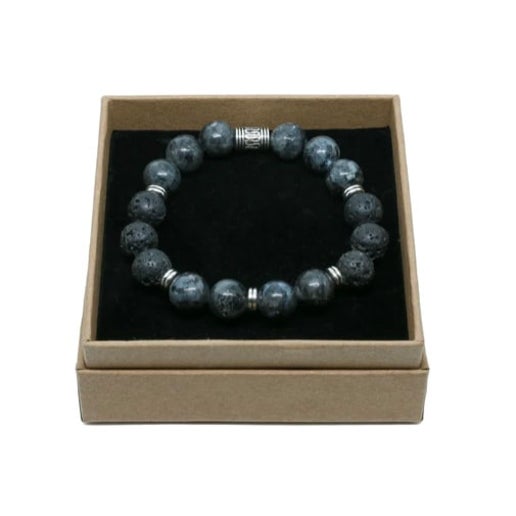 Labradorite / Lava Stone Silver Small Bracelet