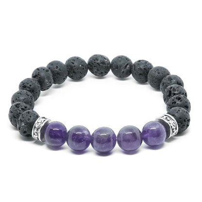 Amethyst / Lava Stone Silver Small Bracelet