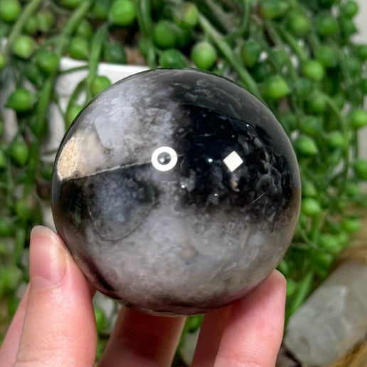 Black Flower Agate Sphere (J304)