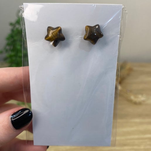 Tiger Eye Star Stud Earrings